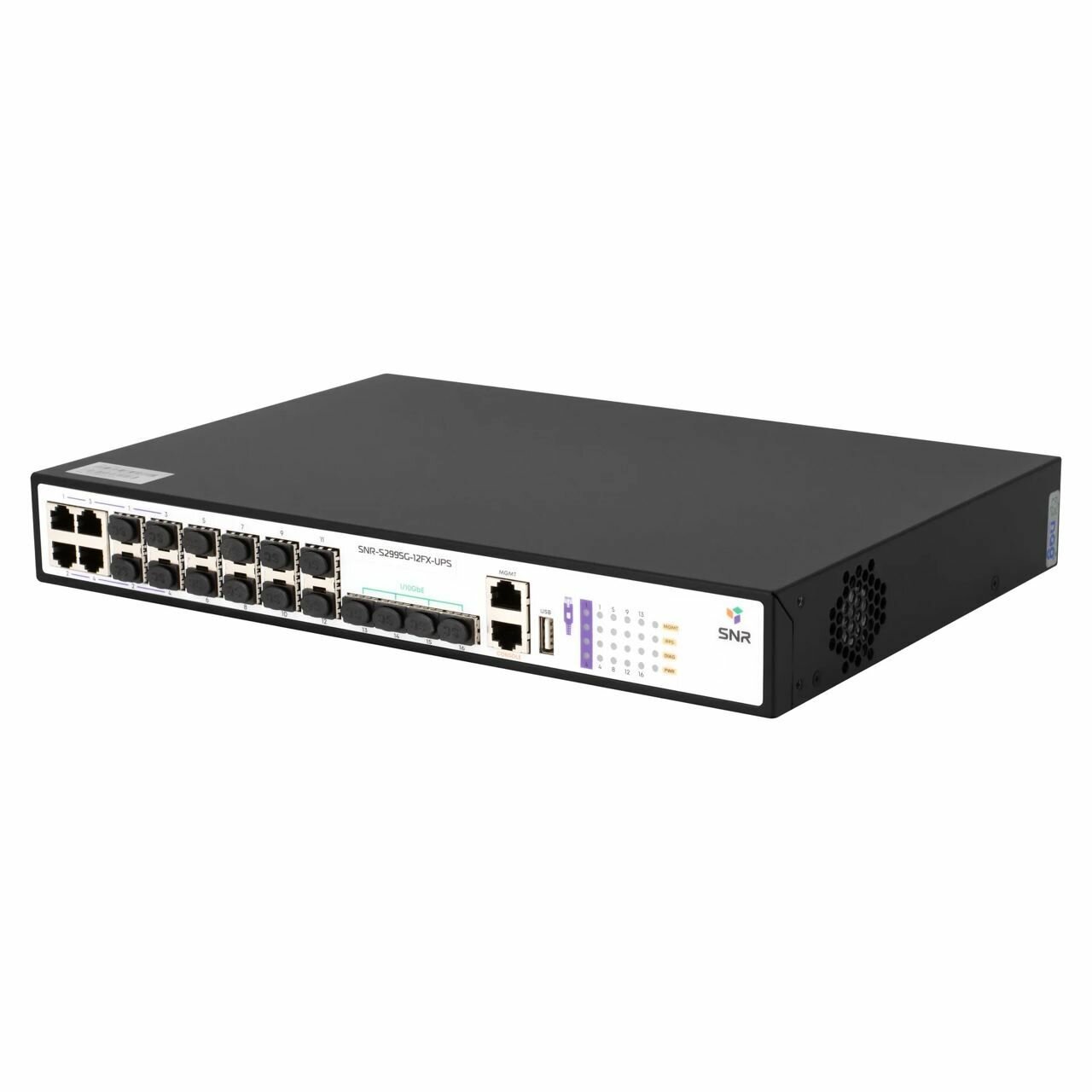 Коммутатор управляемый SNR уровня 3, 8 портов 100/1000BaseX SFP, 4 Combo порта GE, 4 порта 1/10G SFP+, функция заряда АКБ 12В - фото №3