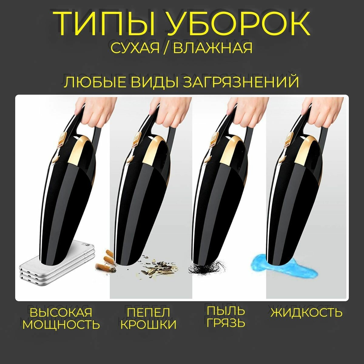 Пылесос для автомобиля беспроводной мощный, автомобильный аккумуляторный ручной портативный мини пылесос для салона машины и мебели — фото 1