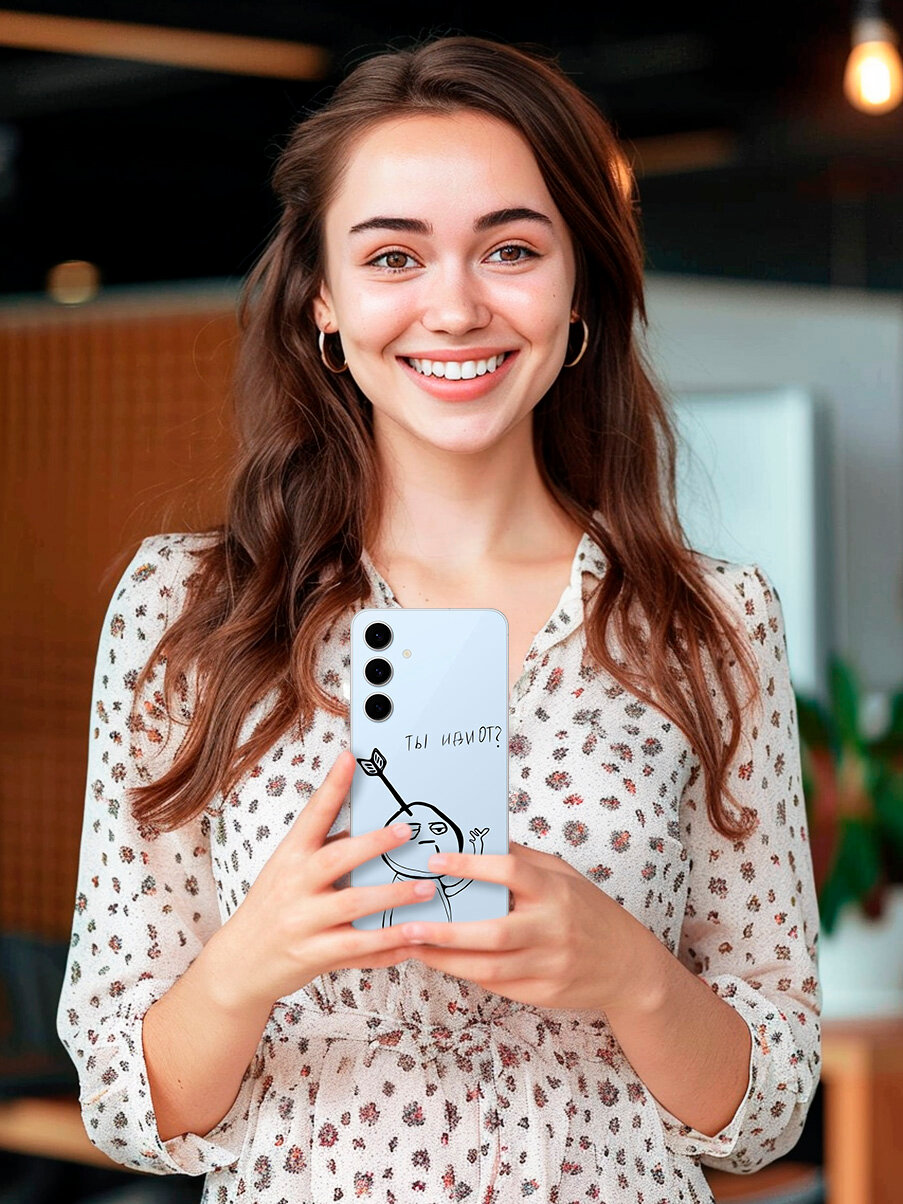 Силиконовый чехол на Samsung Galaxy S24 FE с принтом "Ты что ?" прозрачный — фото 1