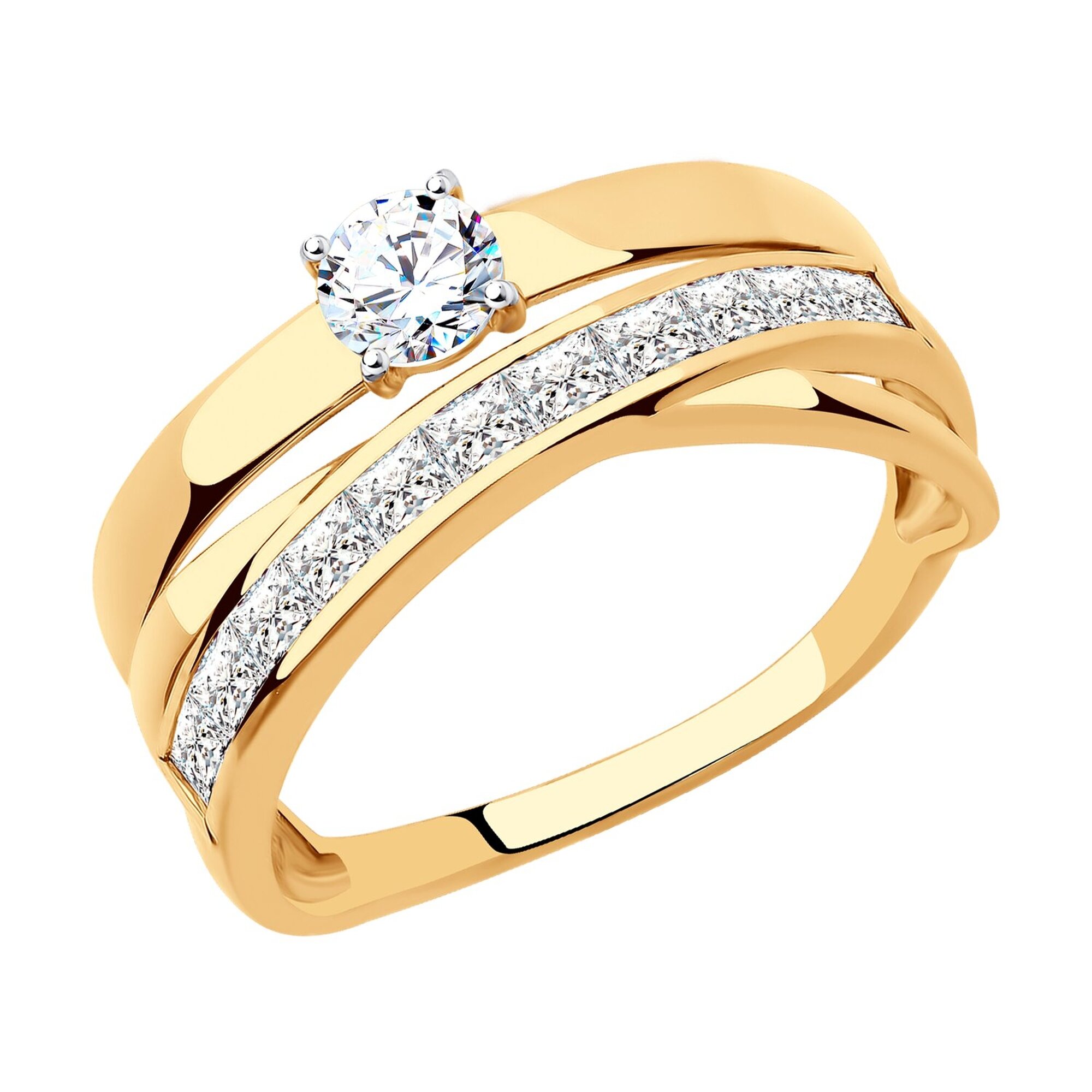 Кольцо дорожка, широкое Diamant online, красное золото, 585 проба, фианит