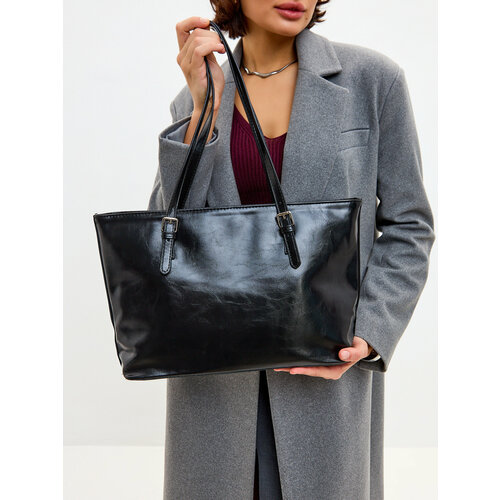 Сумка тоут AVGUST ACCESSORIES, фактура гладкая, матовая, черный