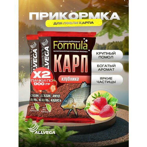 Прикормка для рыбалки Allvega Formula карп клубника 2 пачки