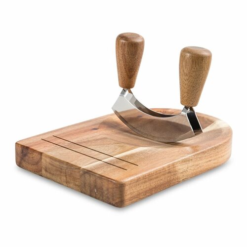 Доска для зелени с ножом меццалуна KitchenCraft 25х18 см, дерево акации, п/к