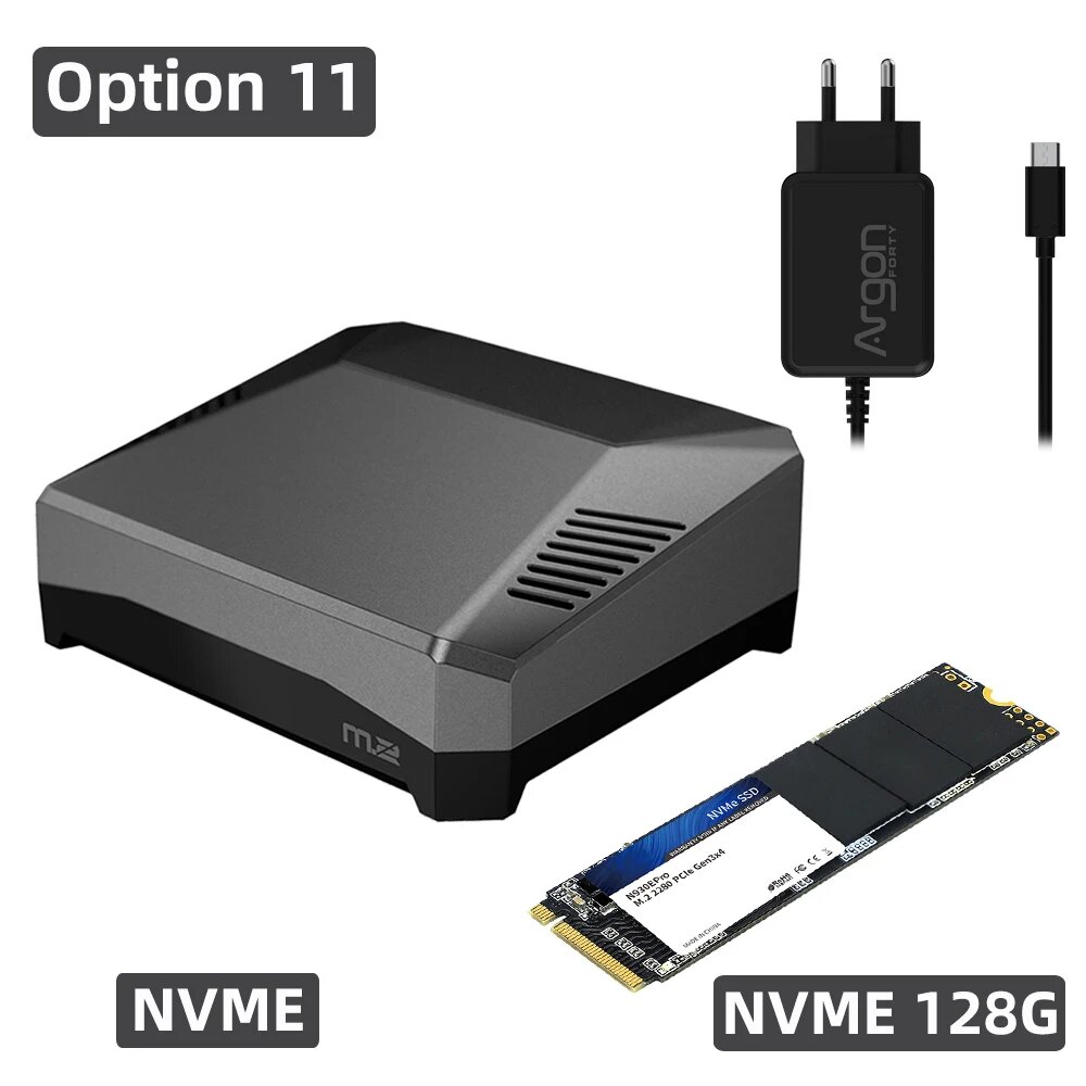 Алюминиевый корпус Argon One M.2 Raspberry Pi 4 со слотом расширения SSD M.2 Охлаждающий вентилятор ИК UASP для Raspberry Pi 4, Option 11