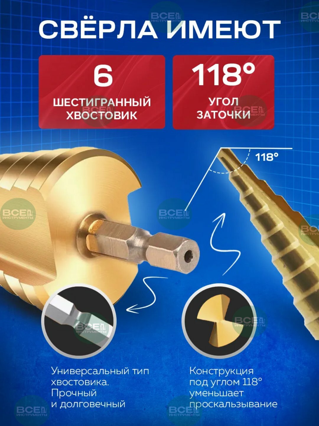 Набор сверл, шестигранный хвостовик, угол заточки 118°, для металлов — фото 1