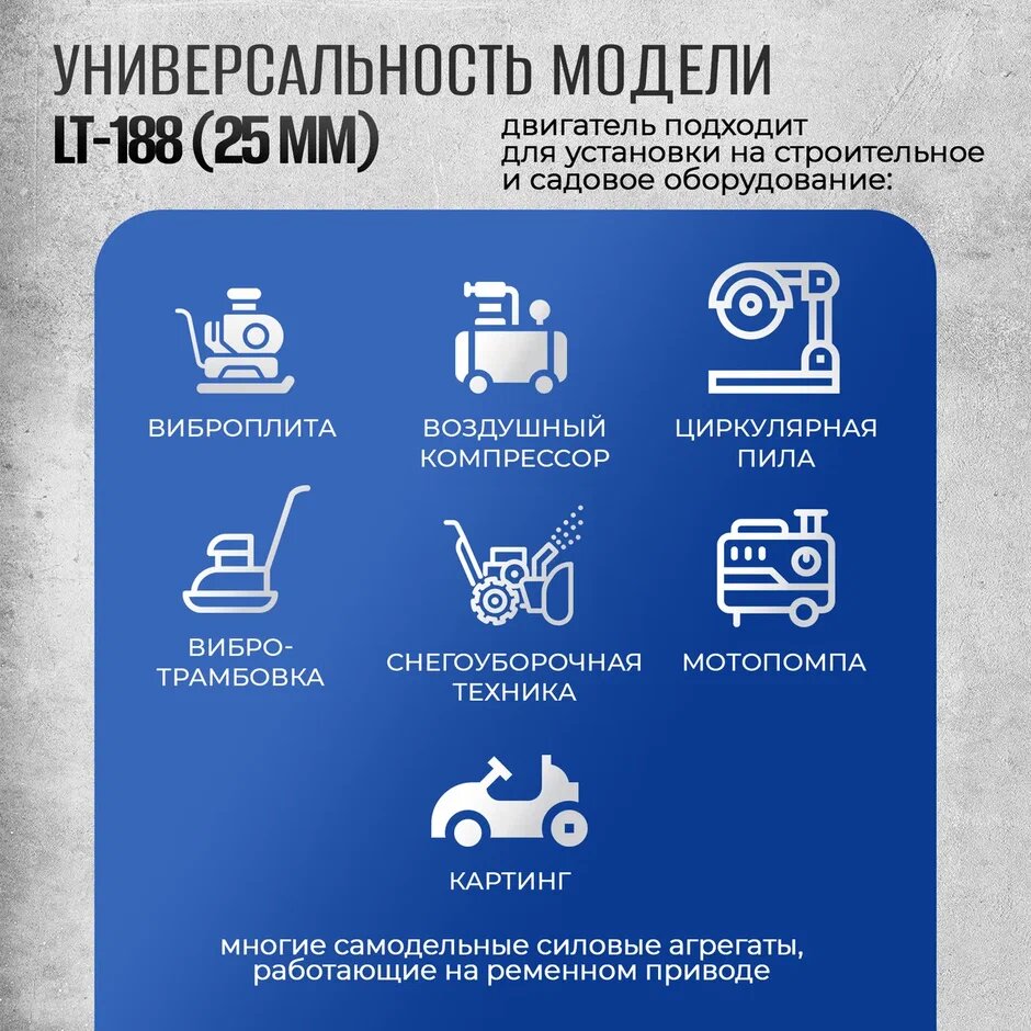 Бензиновый двигатель ELECTROLITE LT 188F ( 13 л. с, ручной стартер, вал 24,5 мм, 4-х тактный, 9,6 кВт) — фото 1