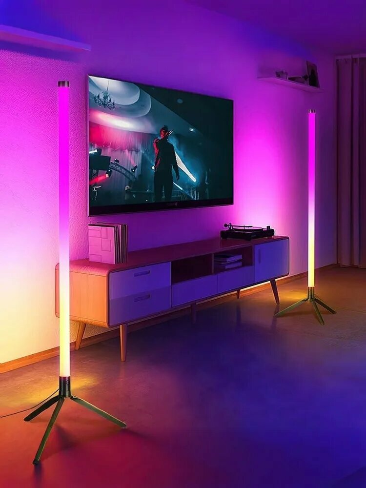 Торшер светодиодный напольный LED, 115 см, датчик на звук, пульт, приложение, хай-тек неоновый RGB ночник
