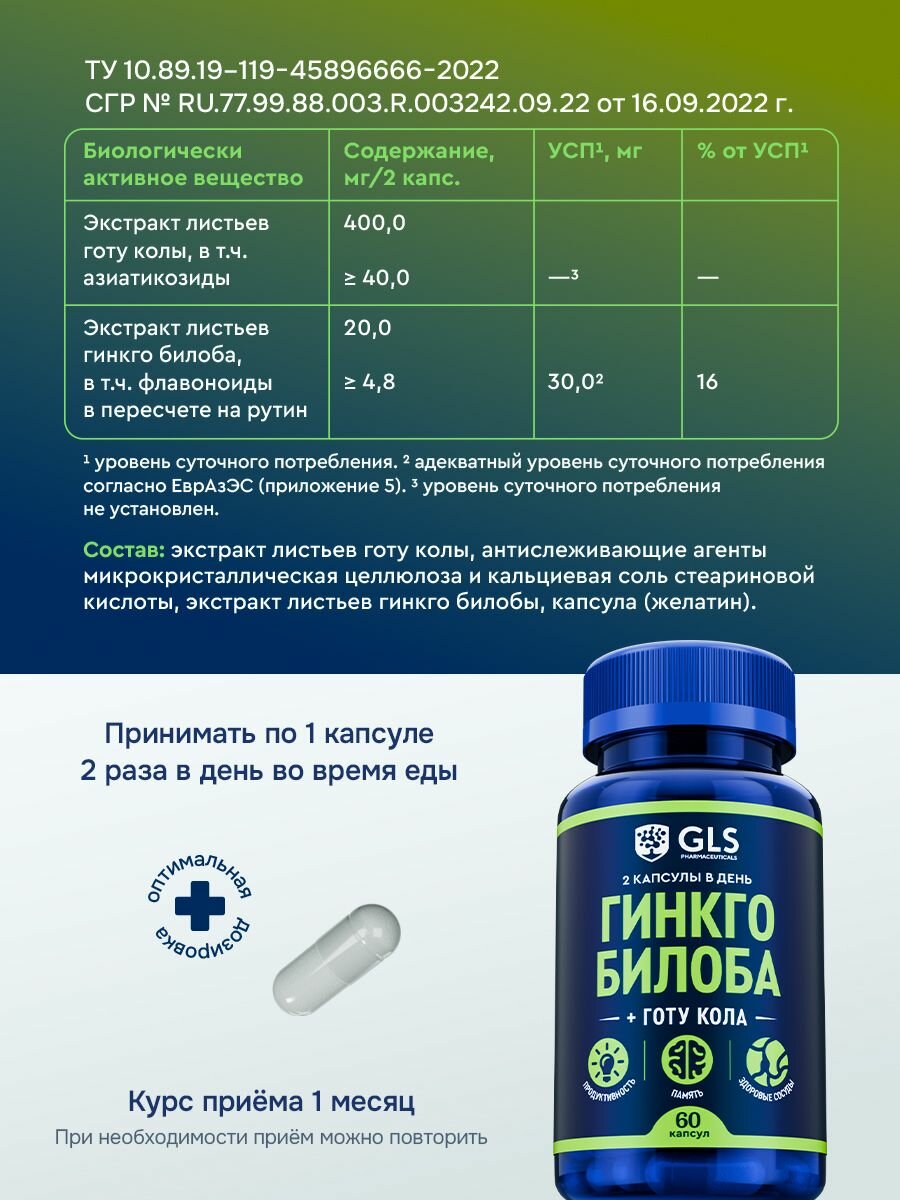 Картинки Гинкго Билоба с Готу Кола (ginkgo), бад для мозга, памяти, концентрации, витамины для женщин и мужчин, 60 капсул