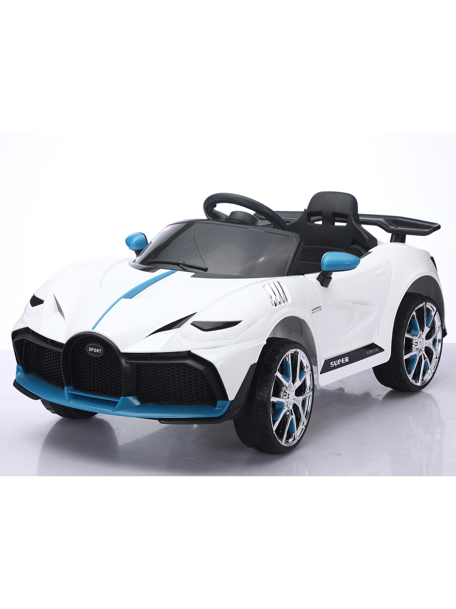 Электромобиль детский на пульте управления Tommy Bugatti Vision Gran Turismo F-2 белый, свет, звук