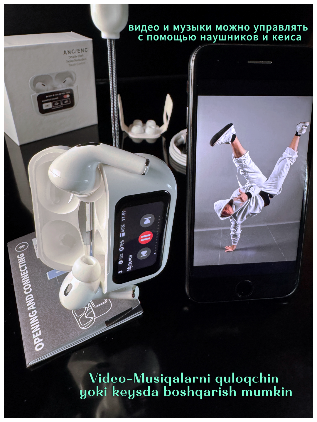 Наушники, беспроводные, c сенсорный дисплеем, AirPods Pro2 ANC/ENC с шумоподавлением и чистым звуком