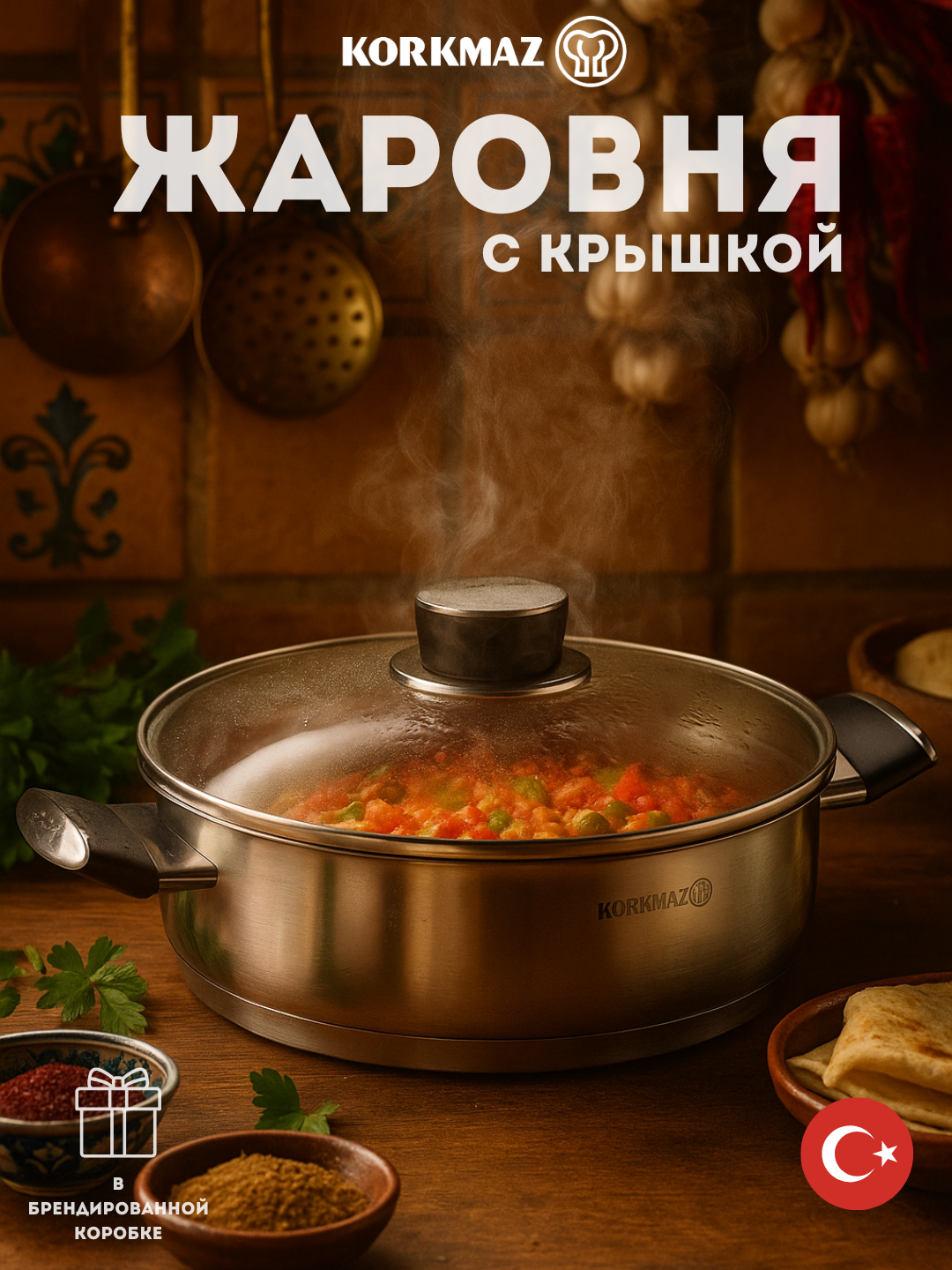 Кастрюля KORKMAZ PERLA A2084 3 л, 24×7 см, нержавеющая сталь 18/10 с крышкой