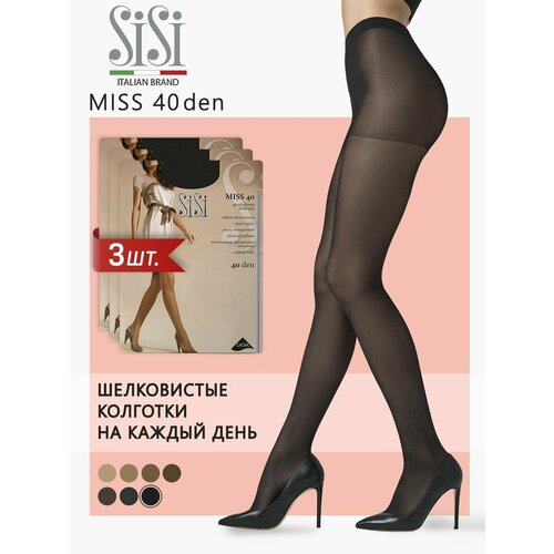 Колготки Sisi Miss, 40 den, 3 шт., размер 4, черный колготки женские sisi miss 15 den размер 4 цвет naturel