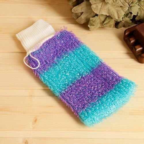 Мочалка вязаная Рукавица Полоса 23х12см 405₽