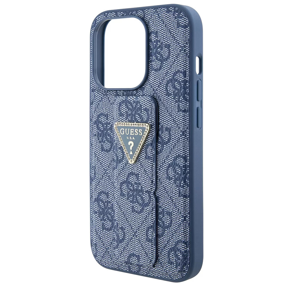 Чехол CG Mobile Guess Grip Stand PU 4G Triangle Diamond Metal Logo для iPhone 15 Pro Max синий — фото 1
