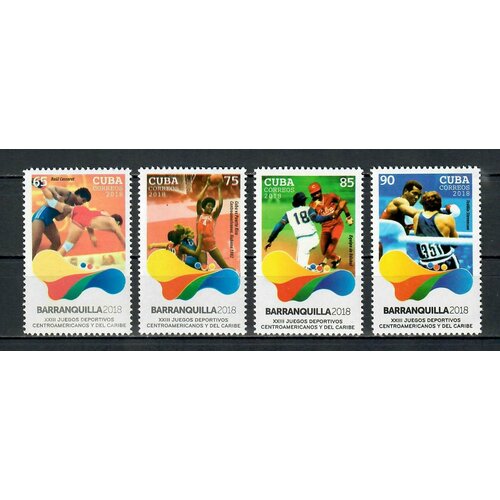 Почтовые марки Куба 2018г. Спорт - Центрально-Американские и Карибские игры Спорт, Бейсбол, Бокс, Баскетбол, Борьба MNH
