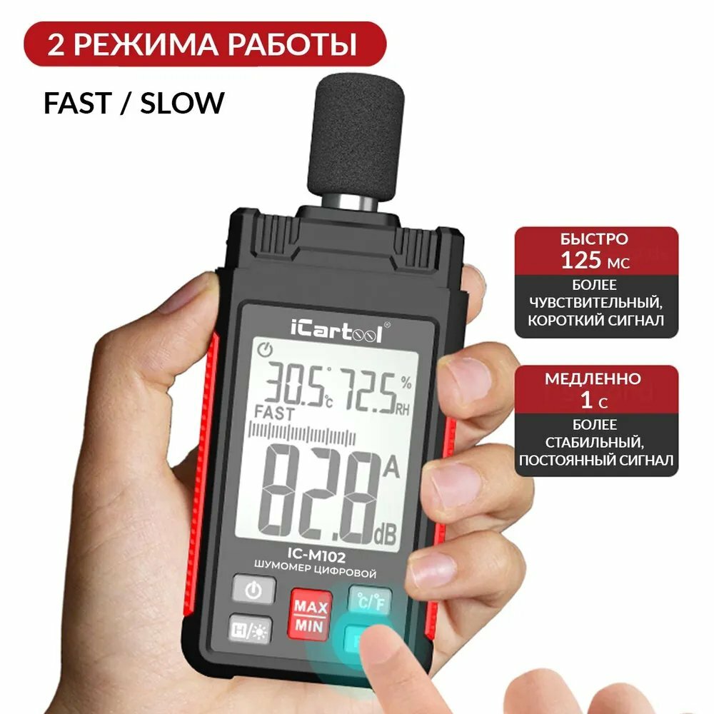 Шумомеры Шумомер цифровой 30-130 дБ iCartool IC-M102