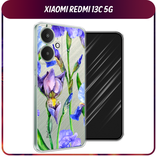 Силиконовый чехол на Xiaomi Redmi 13C 5G/13R 5G/Poco M6 5G / Сяоми Редми 13C 5G/13R 5G/Поко М6 5G Синие ирисы, прозрачный силиконовый чехол на xiaomi redmi 13c 5g 13r 5g poco m6 5g сяоми редми 13c 5g 13r 5g поко м6 5g акварель