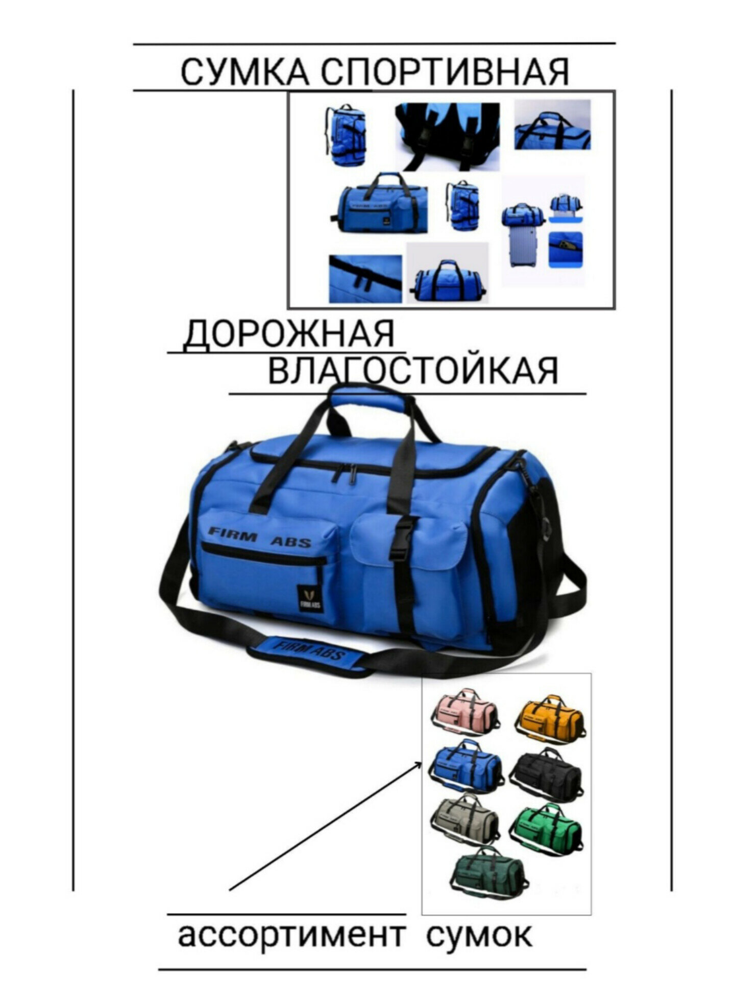 сумка спортивная, сумка дорожная , влагостойкая, синяя - фотография № 8