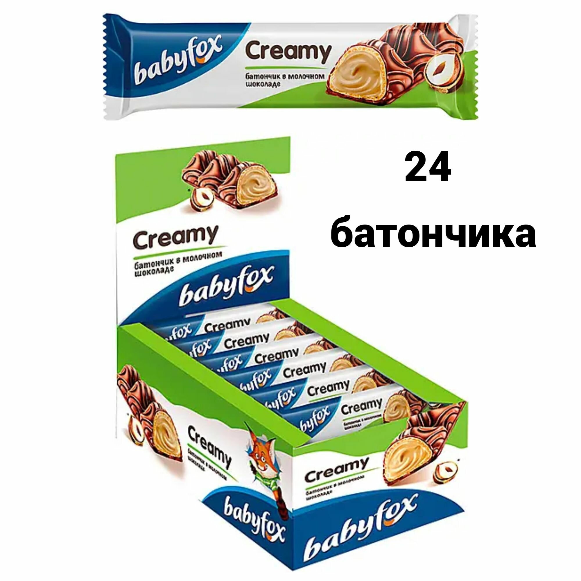 BabyFox, батончик вафельный Creamy в молочном шоколаде, 23 г (упаковка 24 шт.)
