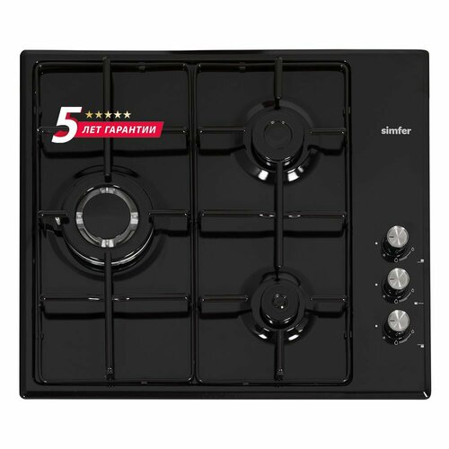 Встраиваемая газовая варочная поверхность Simfer H60Q35B022 эмалированная сталь электроподжиг газ-контроль WOK конфорка черный 1683200₽