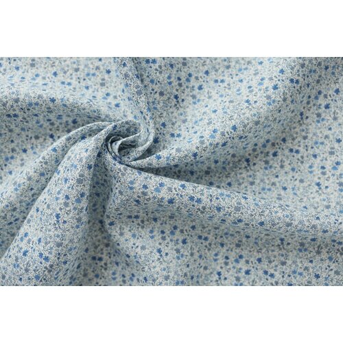 Ткань белый лен с голубыми цветами