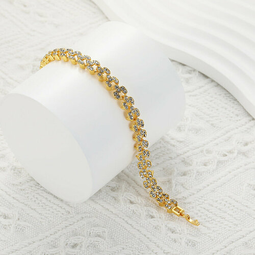 фото Браслет-цепочка, стекло, искусственный камень, 20 шт., размер 18 см, диаметр 7 см, золотой дамские штучки