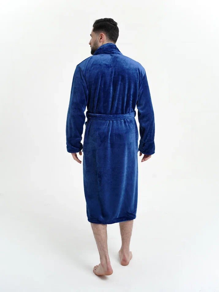 Халат синий с длинным рукавом и карманами 50 размер - фотография № 5