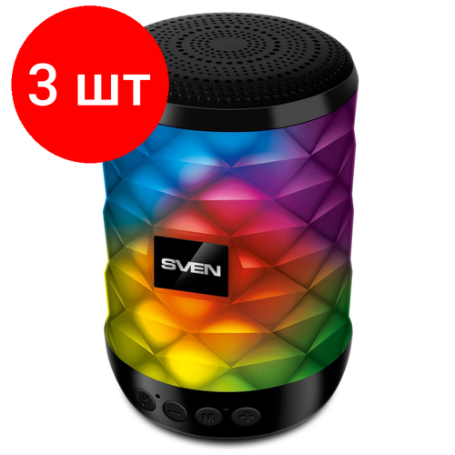 Комплект 3 штук, Портативная акустика SVEN PS-55 black, 5Вт, FM/USB/SD, черный (SV-021146)