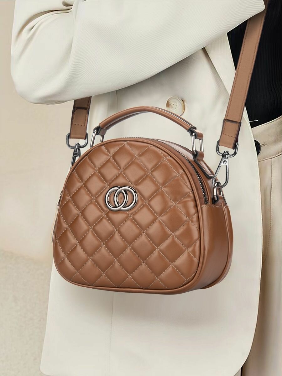 Сумка кросс-боди ROB клатч, фактура стеганая, коричневый — фото 1