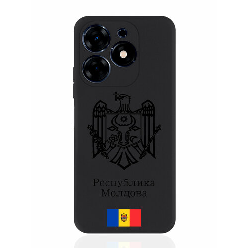 Черный силиконовый чехол SignumCase для Tecno Spark Go 2024 Черный лаковый Герб Республики Молдова/ Герб Молдавии