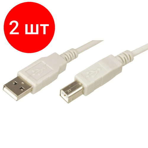 Комплект 2 штук, Кабель USB A 2.0 - USB B, М/М, 1.8 м, Rexant, сер, 18-1104 шнур usb 2 0 1 5 метра принтер сканер usb a шт usb b шт с фильтром dl31