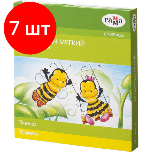 Комплект 7 наб, Пластилин воск. Гамма Пчелка мягкий 12цв, со стеком, к/к, 180г, 280032Н