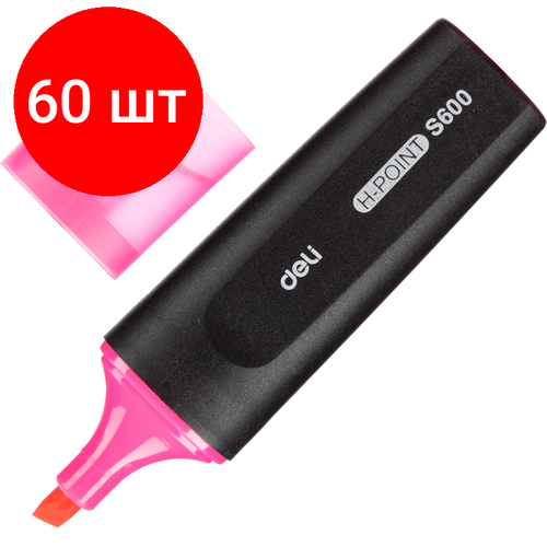 Комплект 60 штук, Маркер текстовыделитель Deli Delight 1-5 мм розовый ES600