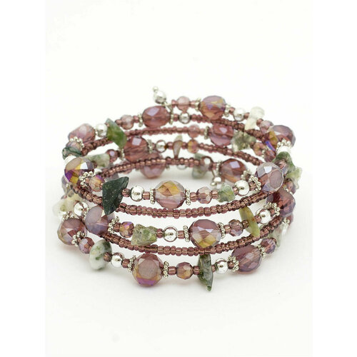 фото Браслет камнедар, яшма, хрусталь, бисер, зеленый, коричневый