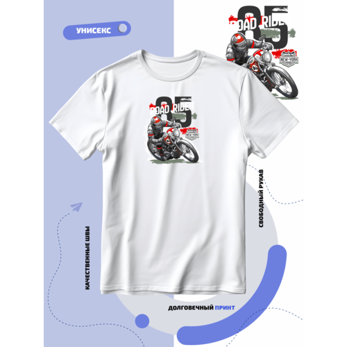 фото Футболка мотоциклист на фоне спидометра, размер l, белый smail-p