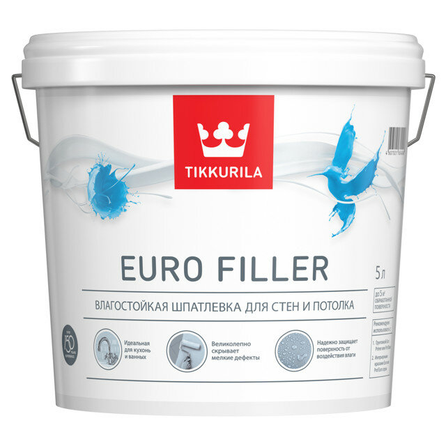 Шпатлевка готовая TIKKURILA Euro Filler влагостойкая 5л, арт.700012220