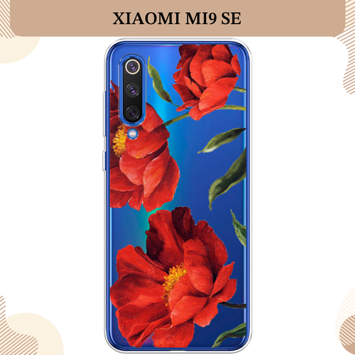 Силиконовый чехол Красные маки на Xiaomi Mi9 SE / Сяоми Mi 9 SE, прозрачный