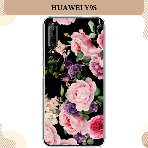 Силиконовый чехол Пионы на черном на Huawei Y9s / Хуавей Y9s силиконовый чехол акварельные пионы на huawei y9s хуавей y9s