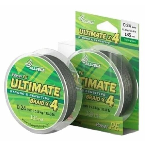 Плетеный шнур ALLVEGA ULTIMATE d=0.24 мм, 135 м, 15.3 кг, dark green, 1 шт.