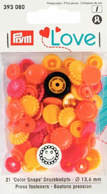 Коллекция "Love" - Кнопки "Color Snaps", цветок 13,6мм, желтый/красный/оранжевый, 21шт в упаковке PRYM 393080