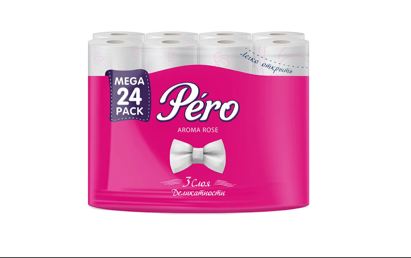 Туалетная бумага Pero, Rose, 3 слоя, 24 шт, с втулкой, белая