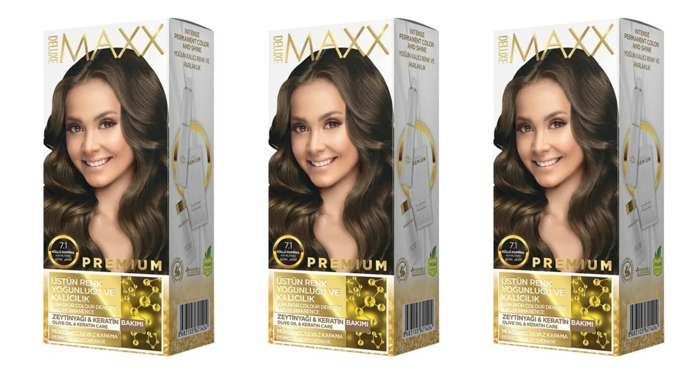 MAXX DELUXE Краска для волос Premium, тон 7.1 Пепельно-русый, 110 г, 3 уп