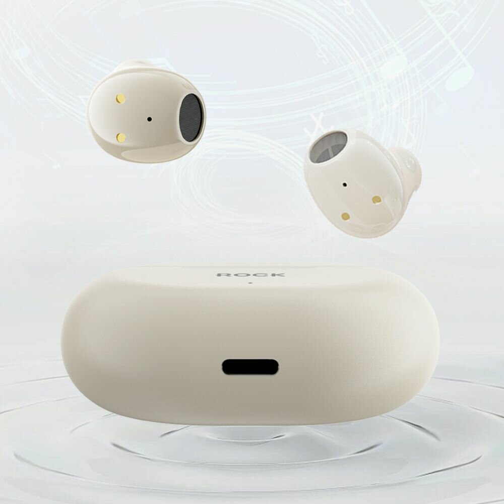 Беспроводные наушники ROCK EB900 TWS Earphones Бежевые — фото 1