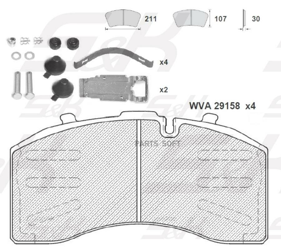 S&K SK29158PL Premium Line Колодки диск 29158 [210.7x108.5x30] (с полным установ к-том) SAF Intradisk9-11t. KNORR SK7