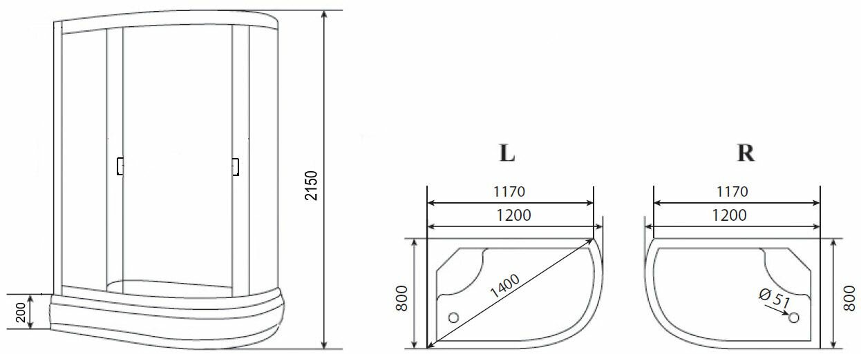 Душевая кабина Loranto CS-66120-20 L G 120*80*215см поддон 20см, черная, стекло 4мм (3 коробки)