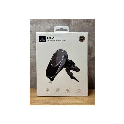 Автомобильный держатель с беспроводной зарядкой Wiwu Lacey Car Magnetic Wireless Charger 15W CH-315 Black