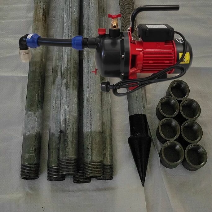 фото Комплект 10м. с насосом Sterwins 900Вт 3800л/час подключенным для самостоятельной установки абиссинской скважины под ключ