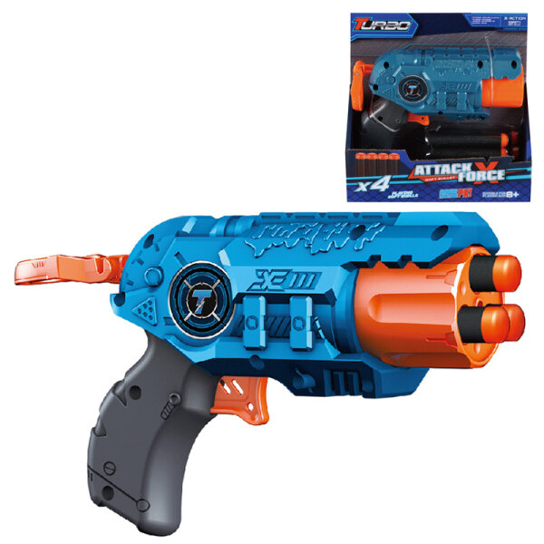 Бластер механический 1toy Funmax "M01" 3 ствола, в компл. 4 EVA снаряда