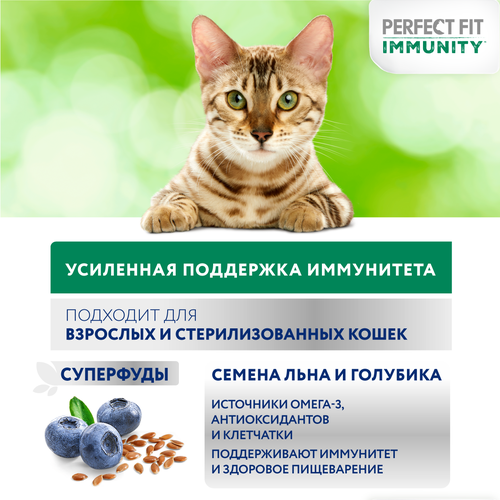 Корм сухой PERFECT FIT Immunity с говядиной, голубикой и семенами льна для поддержки иммунитета кошек 5,5 кг