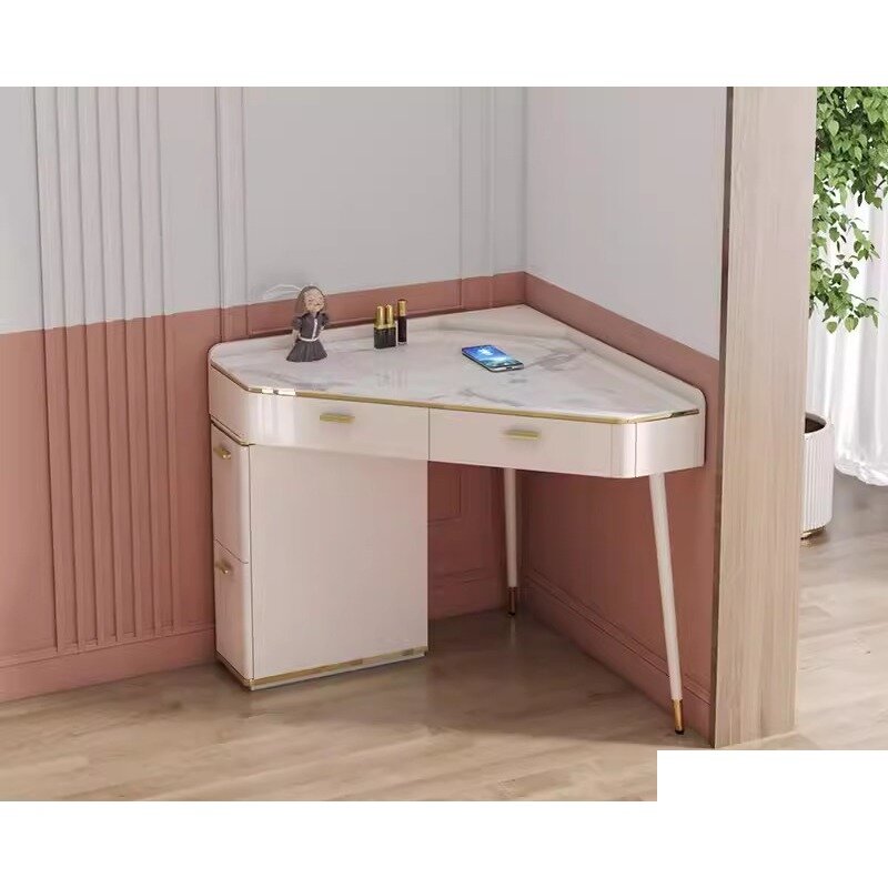 фото Туалетный столик угловой Adair (серый стол 80 см + зеркало с подсветкой + стул)